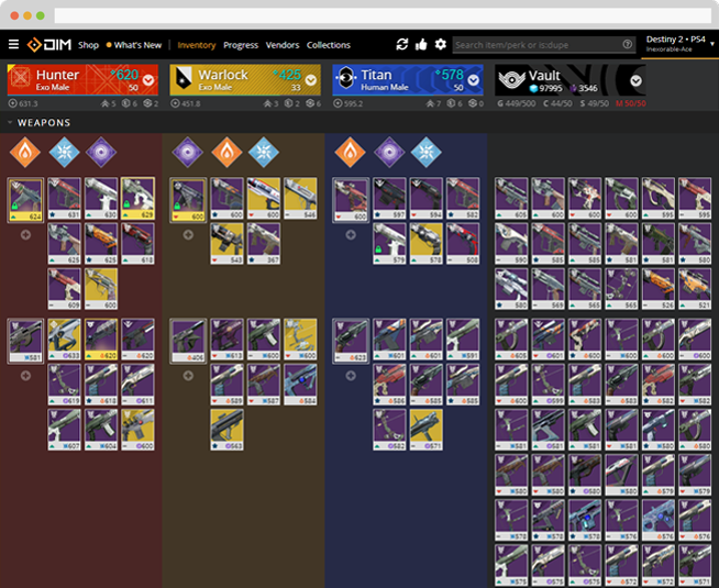 destiny inventory manager unable to view vault