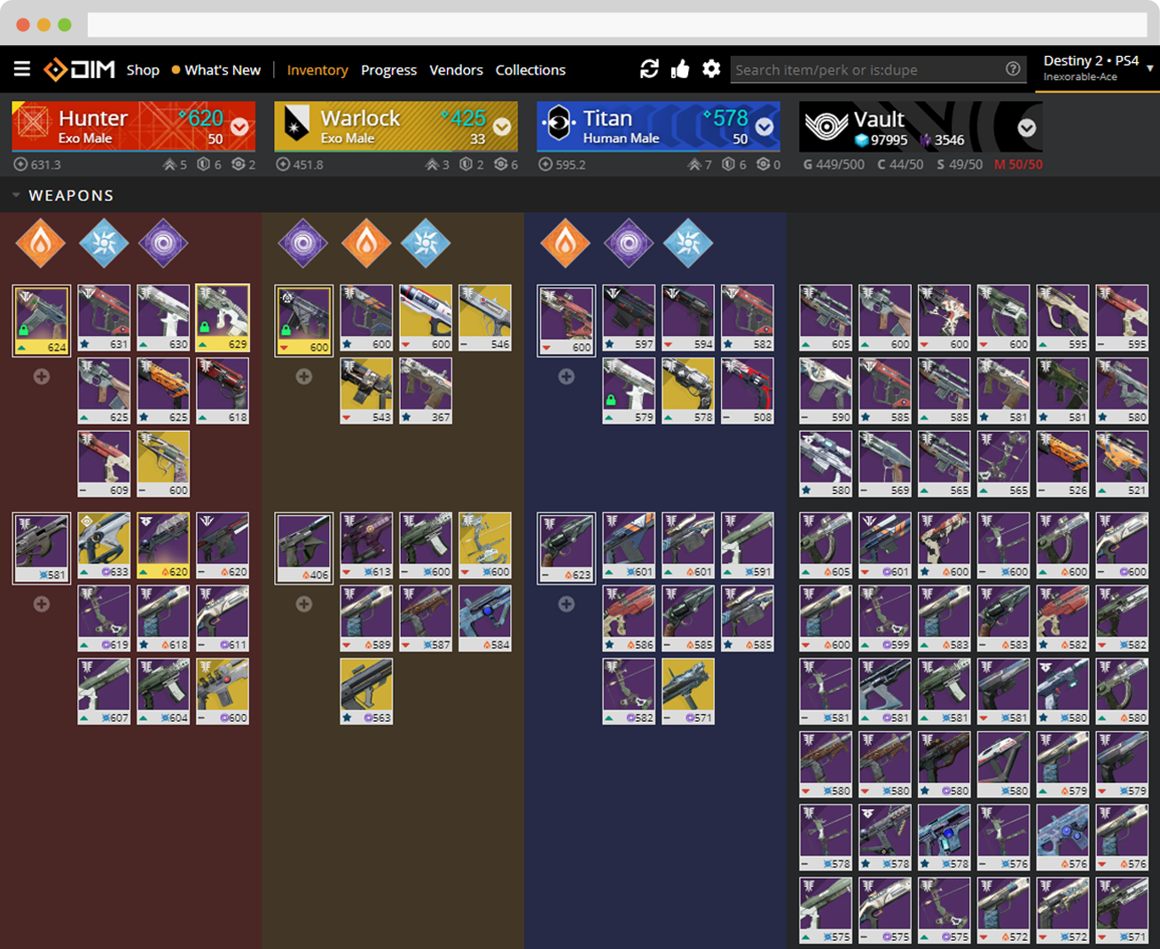 Destiny item manager. Some items. Equipment Manager.